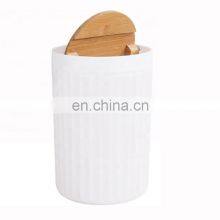 Latest Model Eco-friendly Household White Bathroom Accessories Six-Pieces Bamboo and Plastic Hotel Bathroom Accessories Sets thumbnail-2