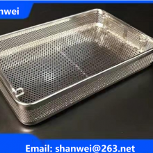 Sterilizing Trays Micro Instruments Tray with Drop Handle Wire Mesh Trays Perforated Baskets