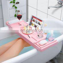 Bath Table Bathtub Tray Unique Extendable Bathroom Shelf Bamboo Bathtub Caddy thumbnail-5