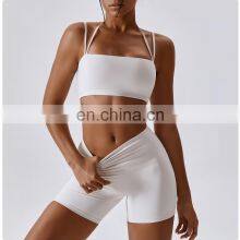 New Style Sexy Thin Straps Sports Bra Butt Lift Shorts Leggings Two Piece Gym Yoga Set Suit Women Workout Fitness Active Wear thumbnail-4