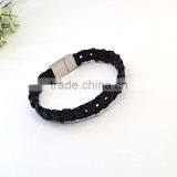 Magnetic Bracelets for Women Genuine Braided Black Leather Bracelet thumbnail-3
