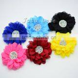 High Quality Large Arificial Flower - 25colors Fabric Flower With Crystal Rhinestone Pearls Center Hair Accessory thumbnail-5
