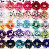 4cm Satin Flower With Plastic Stone, Mini Diamond Star Flower, Artificial Plastic Crystal Flowers