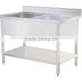 50x50cm square Double bowls stainless steel kitchen cabinet with laundry sink with backsplash under shelf drain hole