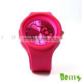 Fashion Eco-friendly Silicone Round Jelly Watch Printing Dial Pink Color