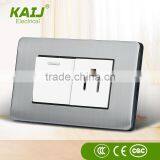 European Standard 1 Single Gang Switch With 3 Pin Socket With Brushed Stainless