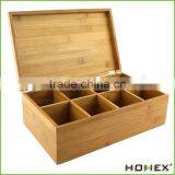 Usefull Bamboo Tea Box With Hinged Lid 100% Natural Bamboo 8-Compartment Tea Storage Box Tea Bag Holder/Homex_Factory thumbnail-2