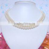 2 Rows AAA 7-8mm White Round Freshwater Pearl Necklace thumbnail-1