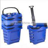 Folding Supermarket Shopping Plastic Basket With Wheels