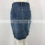 Women OEM Frayed Hem Front Botton Denim Skirt thumbnail-3