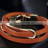Big Round Circle Charm Brown Genuine Leather Bracelets Diy Genuine Leather Bracelets for Her Gifts 2017 thumbnail-2