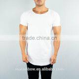 Lifestyle Streetwear Shirts White 95% Cotton 5% Spandex Longline Curved Hem T Shirt Short Sleeve Scoop Neck T Shirt Gym Wear thumbnail-2
