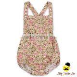 Summer Boutique Frock Design Flower Printed Crisscross Back Cotton Infant Newborn Baby Girl Vintage Floral Romper thumbnail-2