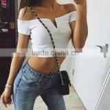 Runwaylover 5439 Europea Sexy Ladies Deep V-neck Crop Top thumbnail-3