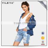 New Fashion Button Down Light Blue Blue Oversize Women Denim Jacket thumbnail-1