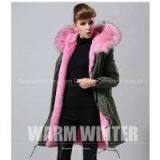 Latest Fashion Designs Long Faux Fur Lined With Real Raccoon Fur Collar Coat For Women