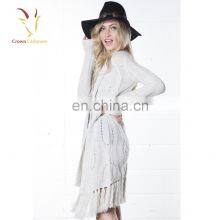 Women Knitwear Cable Fringed Long Dress Cardigan Sweater Wopmen Poncho Cardigan thumbnail-2