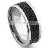 Tungsten Carbide Black Stingray Leather Band Ring, 2016 New Design Stingray Leather Ring thumbnail-1