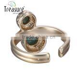 Geometric Jewelry Golden Copper Adjustable Green Stone Finger Rings Men's Jewelry thumbnail-5