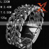 New Design Mens Jewelry Silver Black Stainless Steel Heavy Skull Chian Bracelet L:22CM W:3.4CM