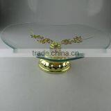 New Style Love Shape Wedding Glass Cake Stand With Gloden Flower thumbnail-1