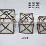 Glass Boxes With Triangular Sides Brass Fittings in Antique Brass Finish