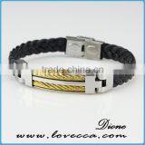 Fahsion Gold Monogrammed Disc Cuff Magnetic Leather Bracelet With Snap Button thumbnail-1
