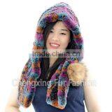 CX-C-242Q Genuine Rex Rabbit Fur Knitted Girls Fashion Winter Hat thumbnail-5