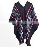 3/4 Sleeve Super Soft Warm Geometric Pattern 100% Llama Wool Poncho thumbnail-4