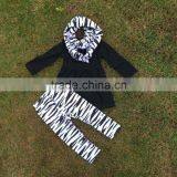 Winter Design Baby Kids Wear Zebra Print Girl Kids Clothing Toddler Girl Clothing Hot Baby Black Top Pant Scarf Girls Set thumbnail-1