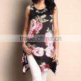 Hot Sale Women Blouse With Black Floral Sleeveless Handkerchief Tunic Women Tops Women Clothes GD90426-52 thumbnail-1