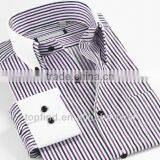 Formal Double Collar 100% Cotton Long Sleeve Stripe Men Shirts thumbnail-1
