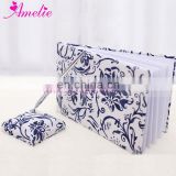 White and Blue Flower Printed Satin Fabric Wedding Guest Book and Pen Holder 2pcs Set