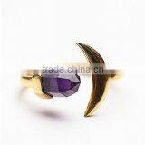 Hot Alloy Adjustable Amethyst Stone Moon Shape Ring for Girl thumbnail-1