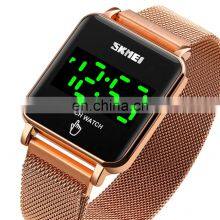 SKMEI 1744 Rose Gold Magnet Band Ladies Stainless Steel Mesh Women Square Digital LED Watch thumbnail-1