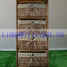 Living Room Furniture Solid Wood Storage Cabinet Chest With Wicker Willow Basket Drawers thumbnail-4