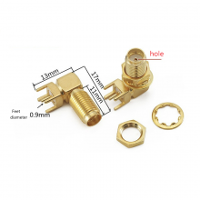 SMA KWE RF Adapter Female Jack Connector Right Angle Solder Type Antenna CONNECTOR PCB Mount 17MM