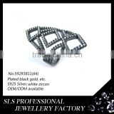 925 silver ring with inlaying diamond fake rings designs platting black gold rings jewelry