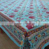 Flower Blossom Jade Indian Hand Block Printed cotton tablecloth