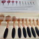 Fast Delivery Professional 10pcs Oval Foundation Makeup Brush Set Rose Gold Private Label