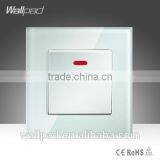 2015 China New Products Wallpad Luxury White Crystal Glass 20A With LED On/off Push Button Wall Light Electric Switch Socket