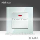 2015 China New Products Wallpad Luxury White Crystal Glass 20A With LED on/off Push Button Wall Light Electric Switch Socket