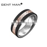 Men's rose gold 8mm hammer surface cobalt carbon fiber ring