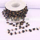 Black Stone Chip Beads Chain, Golden Plated Brass Wire Wrapped Rosary Style Chains Necklace Jewelry Findings Rosary Chain thumbnail-2