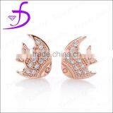 925 Silver Silver Fish Shape Stud Earring Pave Setting Rhodium Plated thumbnail-1