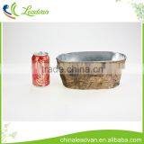 Hot Sale Natural Antique Oval Galvanized Flower Pot With Tree Skin Outside thumbnail-5