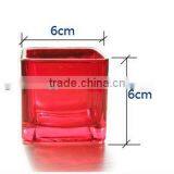 Square Red Glass Candle Jar, Glass Candle Holder, Glass Candlestick