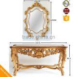 Medieval Reproduction Furniture Sets Wood Veneer Top Console Table With Wall Mirror