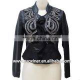 2104 Fashion Design Lacework Woven pu Washed Leather Jackets thumbnail-1