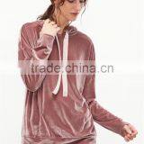 MGOO Oversized Women Pink Drop Shoulder Zip Slit Side Velvet Hoodie With Drawstrings Plain Pullover thumbnail-3